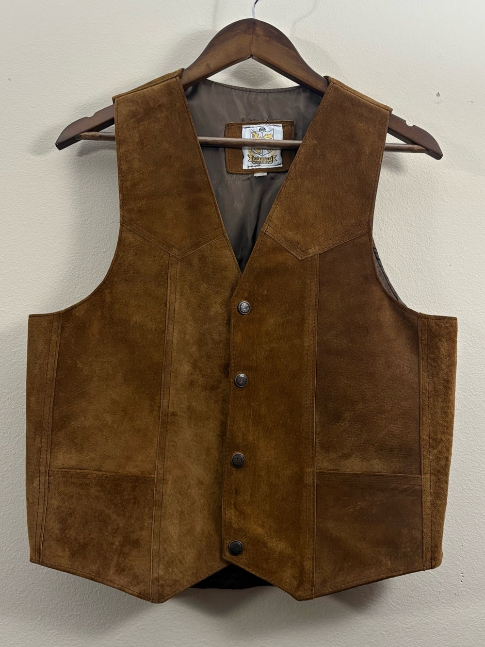 Vintage Leather Vest fine since 1965 men’s S Brown Suede Leather Western Indie